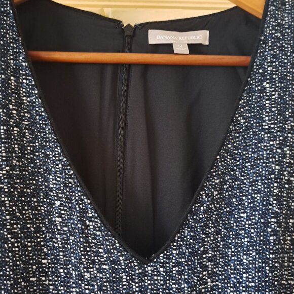 Banana Republic Black White Tweed Fit N Flare Pleat Front Dress Sz 14 - Picture 2 of 10